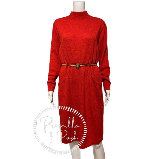St. John Red Long-sleeve Sweater Dress Vintage