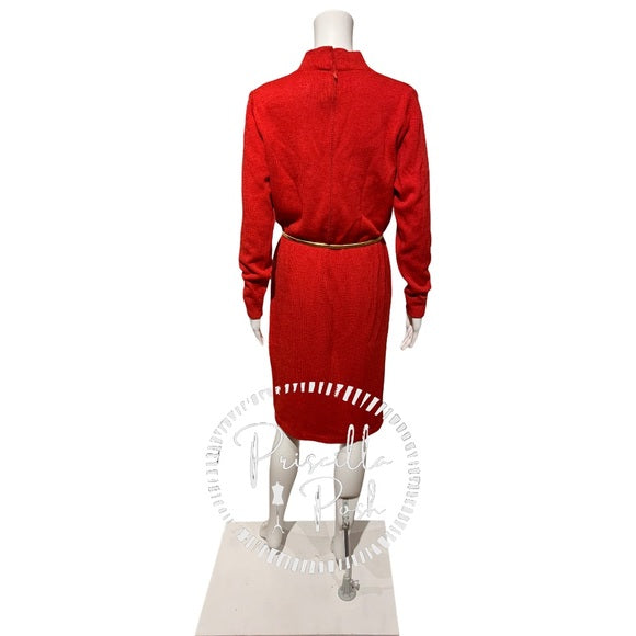 St. John Red Long-sleeve Sweater Dress Vintage