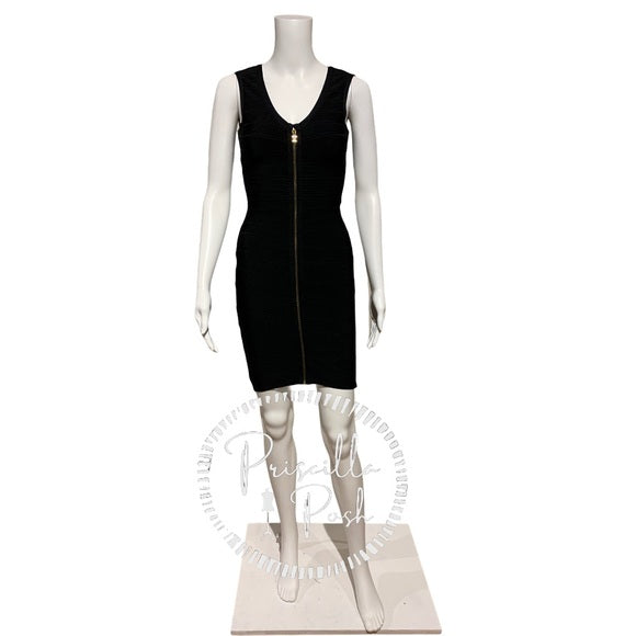Hervé Leger Black Kendra Gold Zipper Bandage Dress