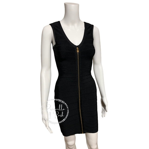 Hervé Leger Black Kendra Gold Zipper Bandage Dress