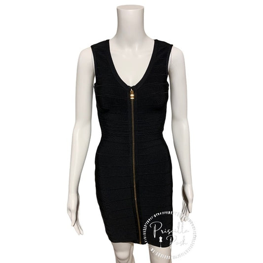 Hervé Leger Black Kendra Gold Zipper Bandage Dress