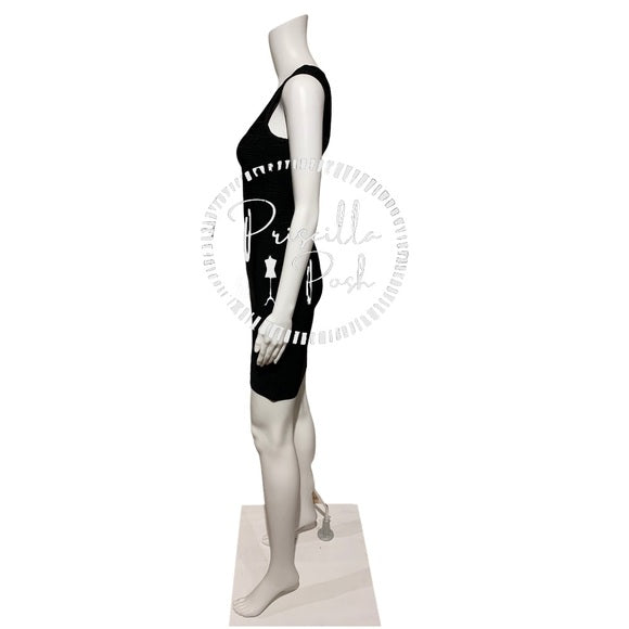 Hervé Leger Black Kendra Gold Zipper Bandage Dress