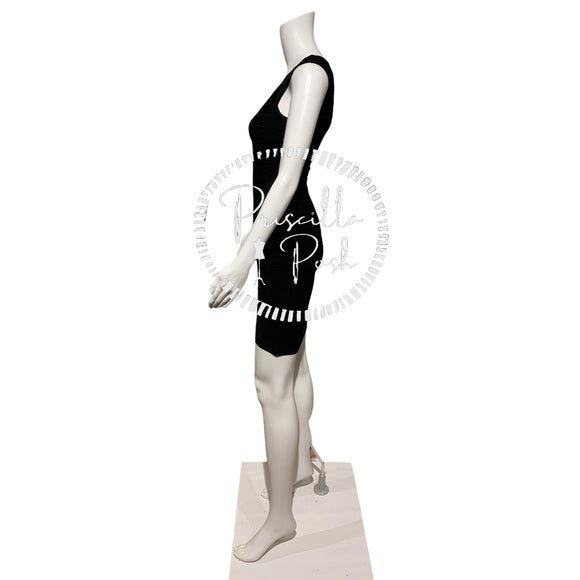 Hervé Leger Black Kendra Gold Zipper Bandage Dress