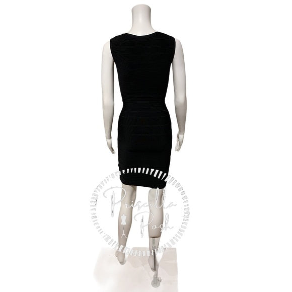 Hervé Leger Black Kendra Gold Zipper Bandage Dress