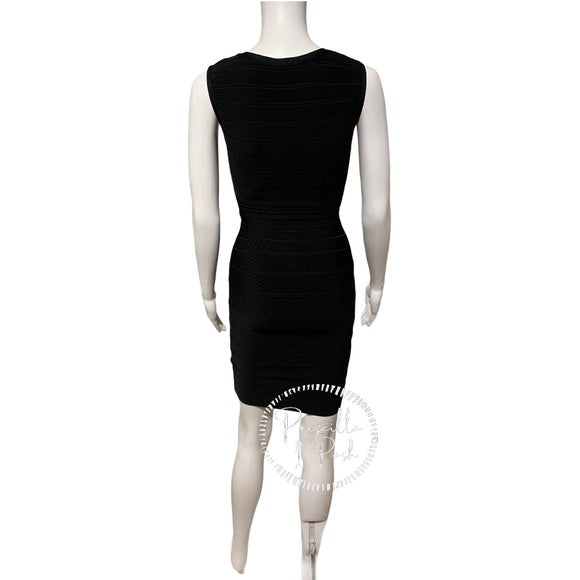 Hervé Leger Black Kendra Gold Zipper Bandage Dress