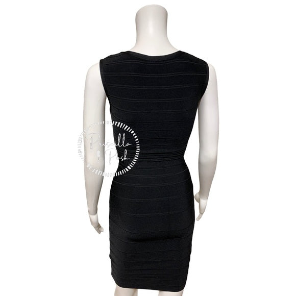 Hervé Leger Black Kendra Gold Zipper Bandage Dress