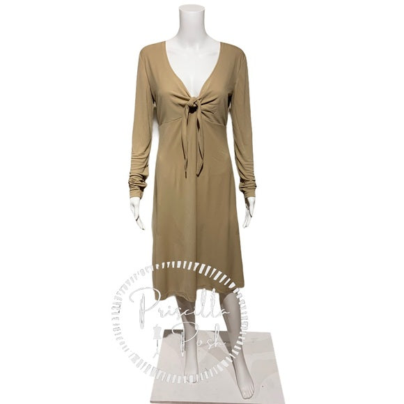St. John Beige Jersey Tie Bodice Fit & Flare Dress