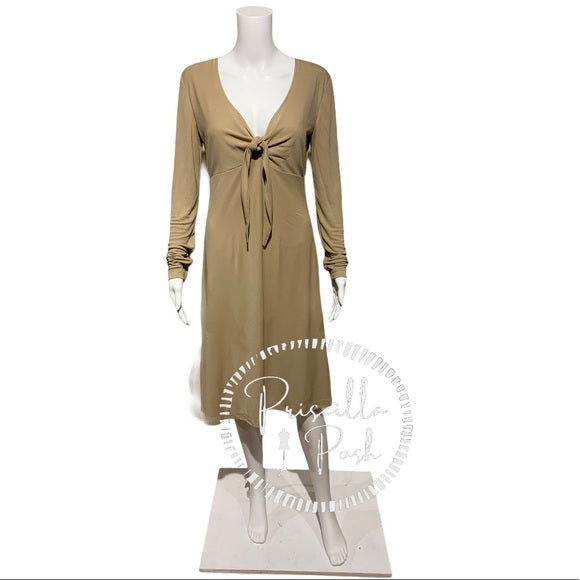 St. John Beige Jersey Tie Bodice Fit & Flare Dress