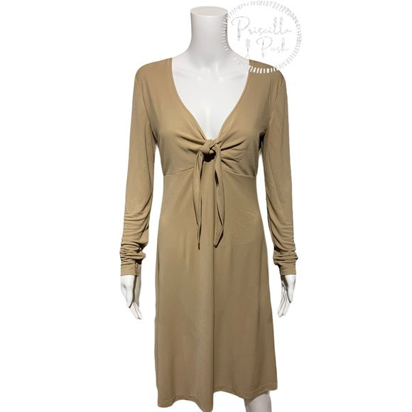 St. John Beige Jersey Tie Bodice Fit & Flare Dress