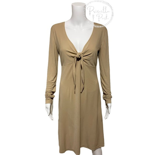 St. John Beige Jersey Tie Bodice Fit & Flare Dress