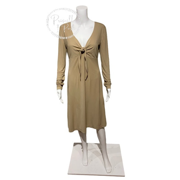St. John Beige Jersey Tie Bodice Fit & Flare Dress