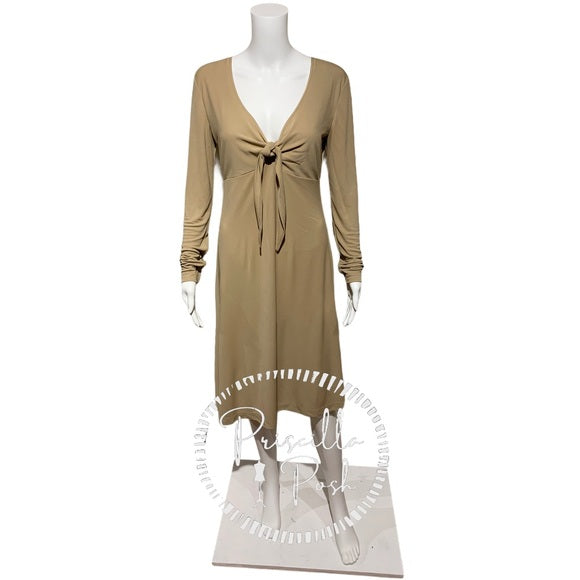 St. John Beige Jersey Tie Bodice Fit & Flare Dress
