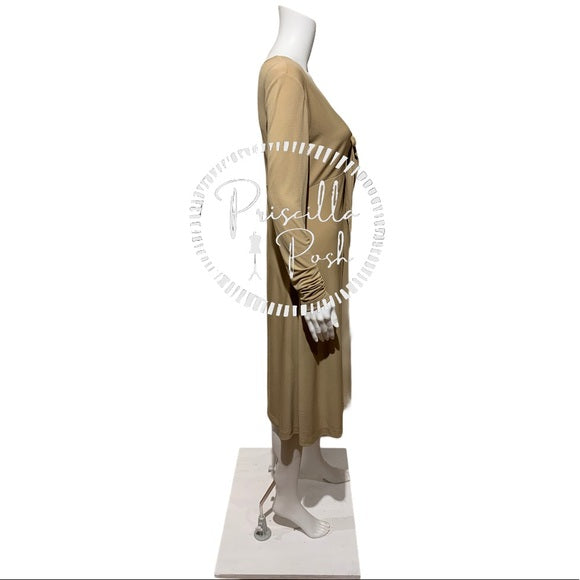 St. John Beige Jersey Tie Bodice Fit & Flare Dress