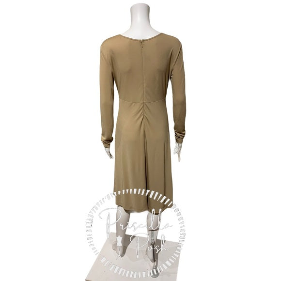 St. John Beige Jersey Tie Bodice Fit & Flare Dress