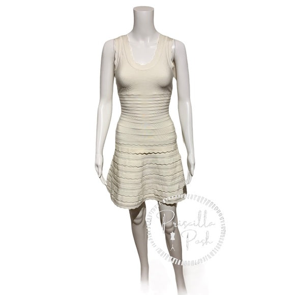 Herve Leger Jules White Scallop Edge Bandage Dress