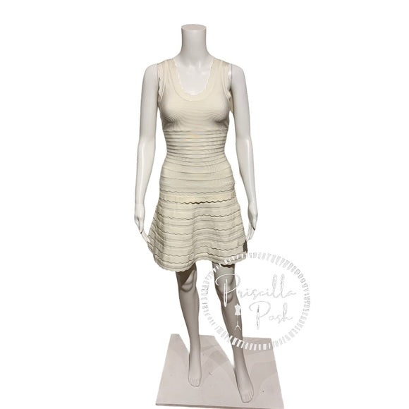Herve Leger Jules White Scallop Edge Bandage Dress