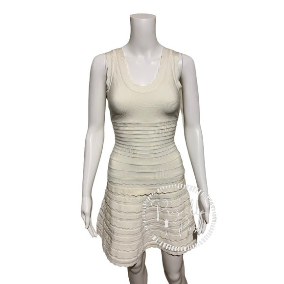 Herve Leger Jules White Scallop Edge Bandage Dress