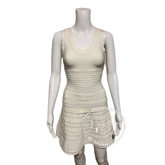 Herve Leger Jules White Scallop Edge Bandage Dress