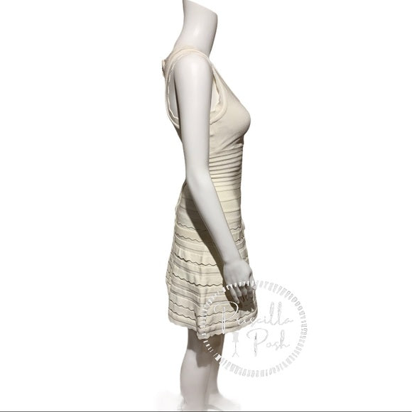 Herve Leger Jules White Scallop Edge Bandage Dress