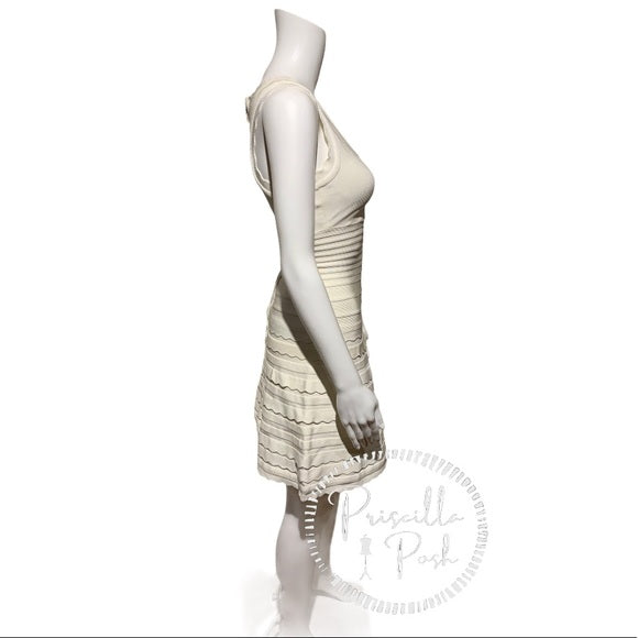 Herve Leger Jules White Scallop Edge Bandage Dress