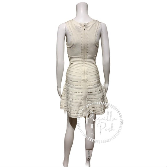 Herve Leger Jules White Scallop Edge Bandage Dress
