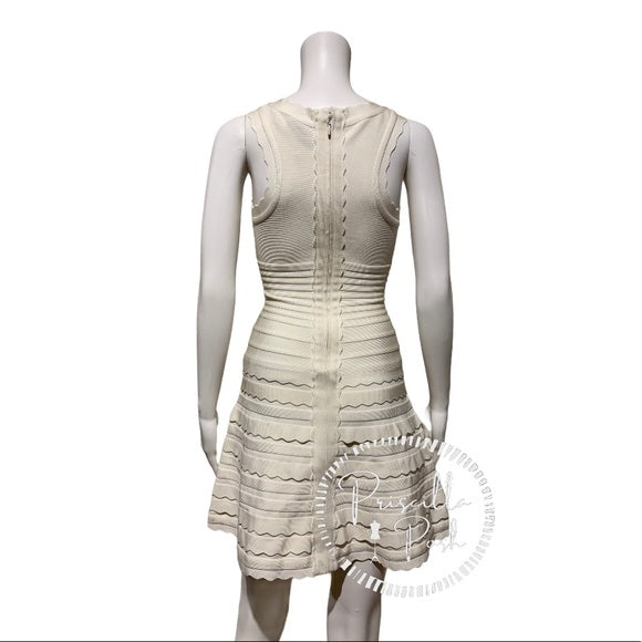 Herve Leger Jules White Scallop Edge Bandage Dress