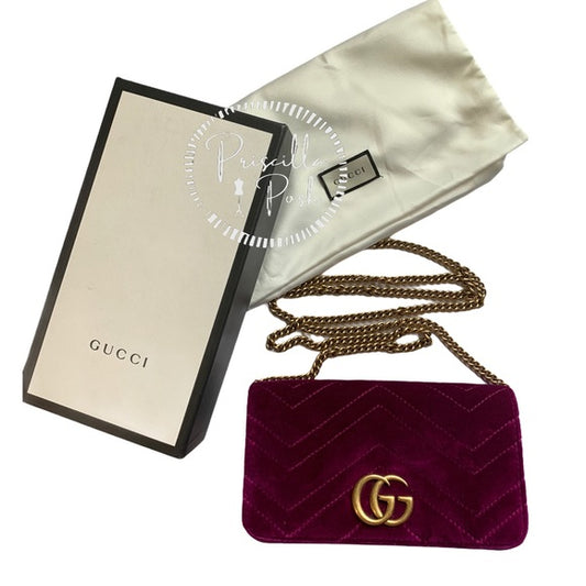 GUCCI GG Marmont Heart Shoulder Bag Velvet Fuchsia