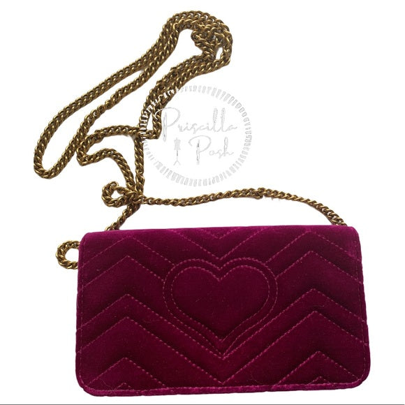 GUCCI GG Marmont Heart Shoulder Bag Velvet Fuchsia