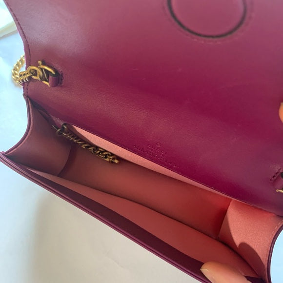 GUCCI GG Marmont Heart Shoulder Bag Velvet Fuchsia