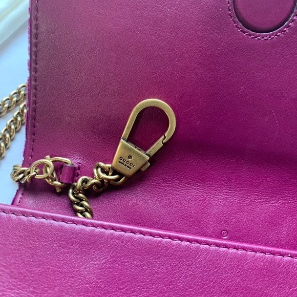 GUCCI GG Marmont Heart Shoulder Bag Velvet Fuchsia