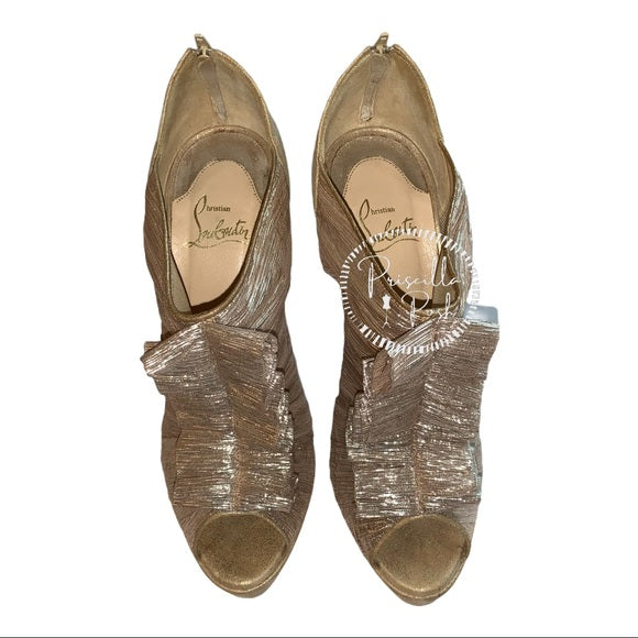 Christian Louboutin Gold Canon 140 Peep Toe Boots