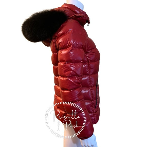 Moncler BadyFur Jacket Dark Red Giubbotto Fox Fur