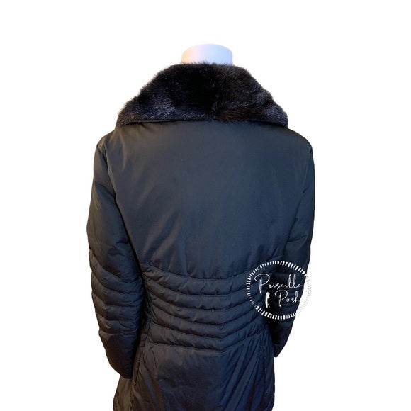 Moncler Long Black Down Puffer w/ Mink Fur Collar