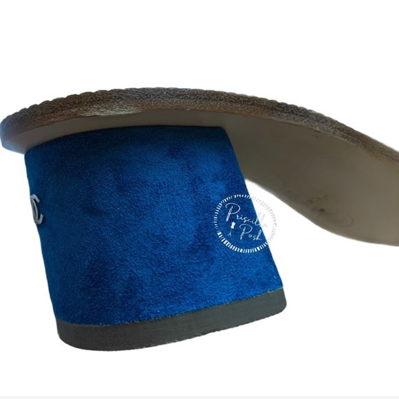 Chanel Medusa Blue Suede Block Heel Sandal Slide