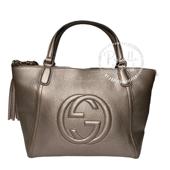 Gucci Soho Top Handle Metallic Leather Satchel