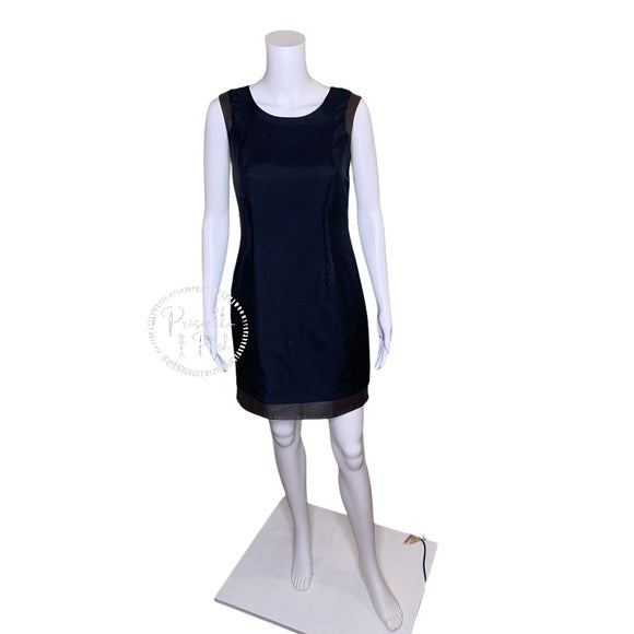 Rag & Bone Black Sleeveless Silk Dress with Leather Trim