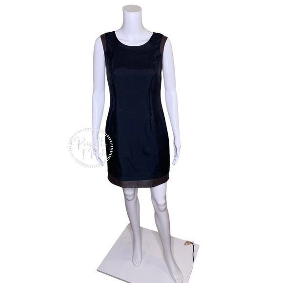 Rag & Bone Black Sleeveless Silk Dress with Leather Trim