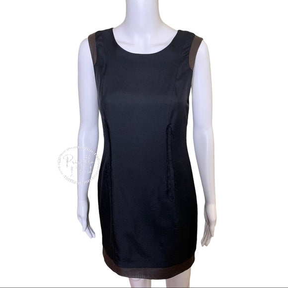 Rag & Bone Black Sleeveless Silk Dress with Leather Trim