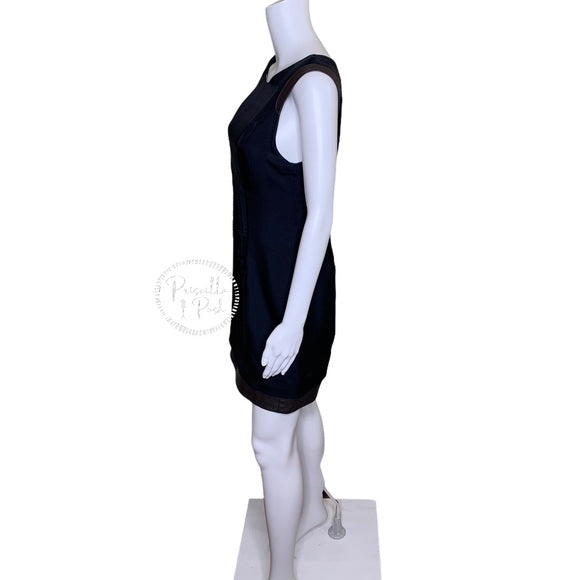 Rag & Bone Black Sleeveless Silk Dress with Leather Trim