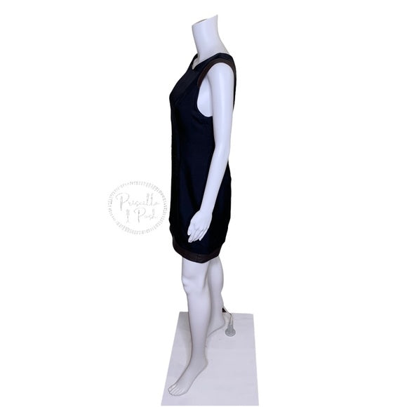 Rag & Bone Black Sleeveless Silk Dress with Leather Trim