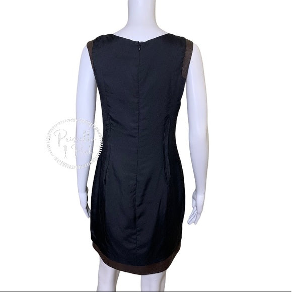 Rag & Bone Black Sleeveless Silk Dress with Leather Trim