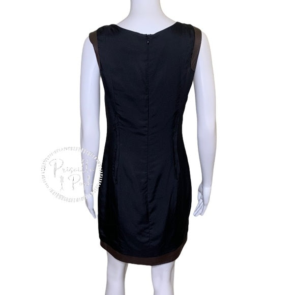 Rag & Bone Black Sleeveless Silk Dress with Leather Trim