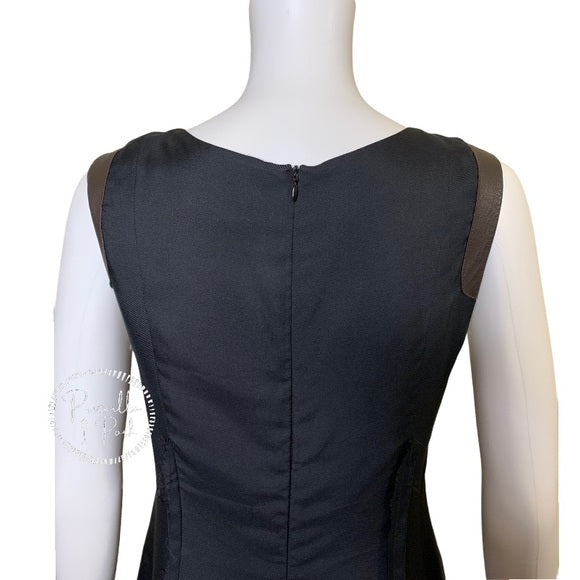 Rag & Bone Black Sleeveless Silk Dress with Leather Trim