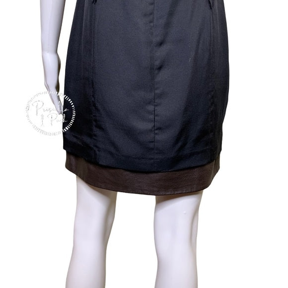 Rag & Bone Black Sleeveless Silk Dress with Leather Trim