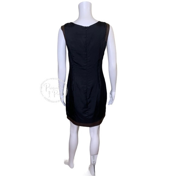 Rag & Bone Black Sleeveless Silk Dress with Leather Trim