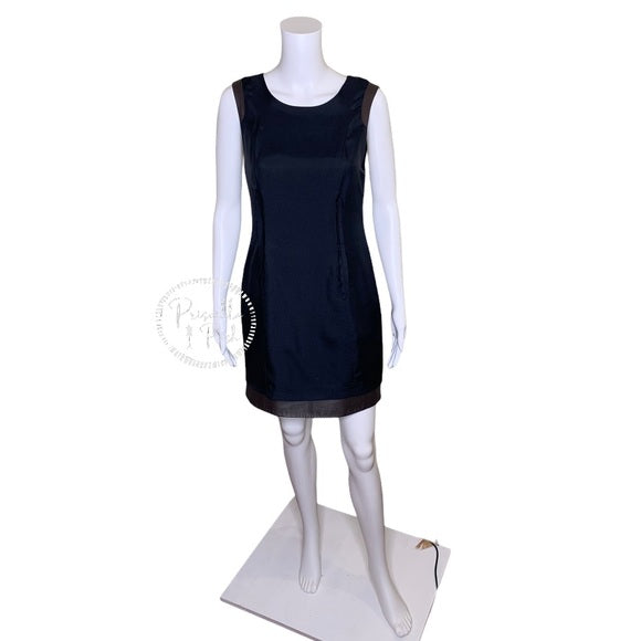 Rag & Bone Black Sleeveless Silk Dress with Leather Trim