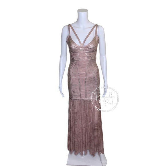 Herve Leger Zhenya cutout metallic bandage gown
