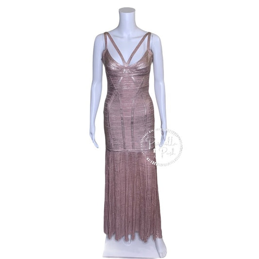 Herve Leger Zhenya cutout metallic bandage gown