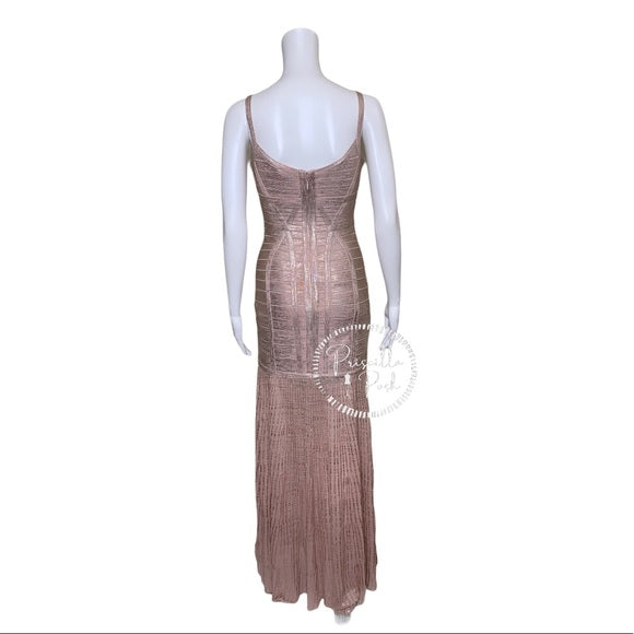 Herve Leger Zhenya cutout metallic bandage gown