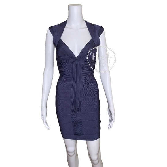 HERVÉ LÉGER Zip-front bandage dress indigo blue